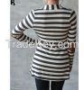 Black and White Striped Elbow Patching PU Leather Long Sleeve Knitted Cardigan Fall Slim 2016 Spring Autumn Women Sweater