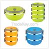 1- 4 Layer Round Shape Plastic And Stainless Steel Colored Tiffin Lunch Box food storage container  With Lock