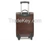 Genuine Leather Travel Duffle Outdoor Luggage Trolley Bag Black