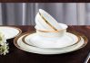 Handmade High Temperature Delicate White Porcelain Dinner Set With Gold Rim 56pcs