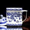 Embossed Dragon Blue and White Mug With Lid