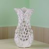 Hollow Carved White Porcelain Vase Embossed Gold Outline Flowers