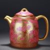 High Quality Handmade Carmine Red Glaze Dragon and Phoenix Bringing Prosperity Imitation Qing Dynasty Purple Clay Porcelain Teapot