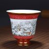 High Quality Handmade Carmine Red Glaze Bell Shaped Porcelain Cup Painted Snow Scene