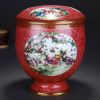 High Quality Handmade Carmine Red Glaze Porcelain Tea Canister Painted Playing Children