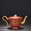 High Quality Handmade Carmine Red Glaze Bell Shaped Dragon and Phoenix Bringing Prosperity Porcelain Teapot