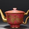 High Quality Handmade Carmine Red Glaze Bell Shaped Dragon and Phoenix Bringing Prosperity Porcelain Teapot