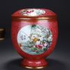 High Quality Handmade Carmine Red Glaze Porcelain Tea Canister Painted Playing Children