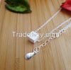 Heart cubic silver necklace, Sterling Silver 925 nacklace, heart in leaf nacklace