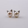 S925 Silver Cat Earrings, Fresh water Pearl Stud Earrings, Cat Ear Stud Earring, earrings for women, silver stud earrings