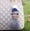 2016 new Monchichi keychain 8cm real rabbit fur pom pom Crystal Monchi