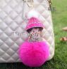 2016 new Monchichi keychain 8cm real rabbit fur pom pom Crystal Monchi