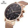 MEGIR Swiss Quartz movement strap watch 2011 rose gold waterproof steel wrist watch