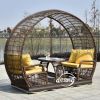 PE rattan garden 4 seats patio swing chair with waterproof cushions