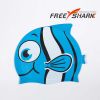 Free Shark cute fish cartoon printed silicone swim caps