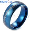 Men's 8mm Domed IP blue Tungsten Ring with Engraved Baseball Pattern