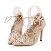 women dress shoes newest designs high heel stiletto sandals with ties-beige and black color