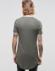 TUSK- Super Longline Muscle T-Shirt In Rib With Popper Curved Hem In Khaki