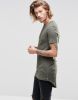 TUSK- Super Longline Muscle T-Shirt In Rib With Popper Curved Hem In Khaki