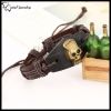 Skulls Brown Genuine Leather Bracelet with Metal Links & Adjustable Stud Fastening