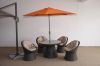 Hormel patio conversation round dining table and chair set synthetic rattan outdoor furniture with umbrella