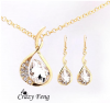 Women's Yellow Gold Plated Austrian Crystal Jewelry Sets Chain Necklace+Earrings