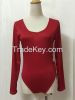 Sexy Wine Red Long Sleeve Bodysuit