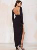 2017 New Arrival Khaki Black Sexy Long Slit Maxi Dress Long Sleeve Beach Dress