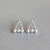 Dormy Story 925 Sterling Silver Simple fashion equilateral triangle with Drills and Pearls Stud Earrings for Lady