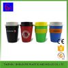 Plastic coffee cup with silicone sleeve
