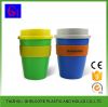 Plastic coffee cup with silicone sleeve