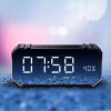 Bluetooth Wireless Speaker with Dual Alarm Clock, Digital FM Radio, 3.5mm Aux Line-in TF Card Play, Thermometer, Large Mirror LED Dimmable Display for Hotel,Home,Office,Bedroom,Travel