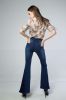 Stylish Flare Hem Double Tone Ripped Blue Women Jeans
