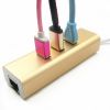 Gold aluminum alloy USB 3.1 RJ45 Cat5/6 type c to 3-port usb 3.0 hub for macbook