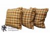 3 Brown Yellow & Gold Down Filled Plaid Designer Pillows