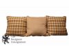 3 Brown Yellow & Gold Down Filled Plaid Designer Pillows