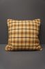 3 Brown Yellow & Gold Down Filled Plaid Designer Pillows