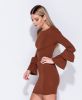 Multi Frill Sleeve Bodycon Dress - Terracotta