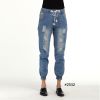 2017 top sale jeans with contrast elastic waistband plus size ripped destroy damaged distressed denim jeans woman jogger pants