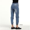 2017 top sale jeans with contrast elastic waistband plus size ripped destroy damaged distressed denim jeans woman jogger pants