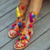 Handmade Leather Knee-High Gladiator Sandals High Quality Ash Woman Gypsy Boho Leather Sandals