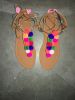 Handmade Classic Beautiful Flat Colorful Pompom Sandal