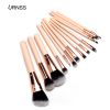 premium 14 pcs synthetic fiber pink rose gold makeup brush set