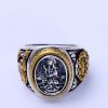 Mens 925 Silver Golden Two Tone Retro Dragon Black Silver Ring (XH047664W)