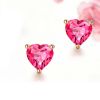 18K Rose Gold Ruby Heart Shape Stud Earrings Women Jewelry(KE001PINK)