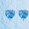 18K Rose Gold Blue Topaz Heart Shape Stud Earrings Women Jewelry(KE001BLUE)
