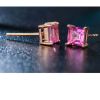 Rose Gold Princess Ruby Stud Earrings Women Fine Jewelry (KE003PINK)