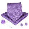 DiBanGu Wedding Classic Fashion Pocket Square Ties Woven Men Tie Purple Paisley Necktie Handkerchief Cufflinks Set With Gift Box