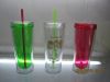 Acrylic plastic water cup double wall AS PS drinking juicer tumbler cup with straw