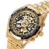 FORSINING Luxury Gold Stainless Stee Skeleton Dial Fashion Automatic Mechanical Wristwatch For Men